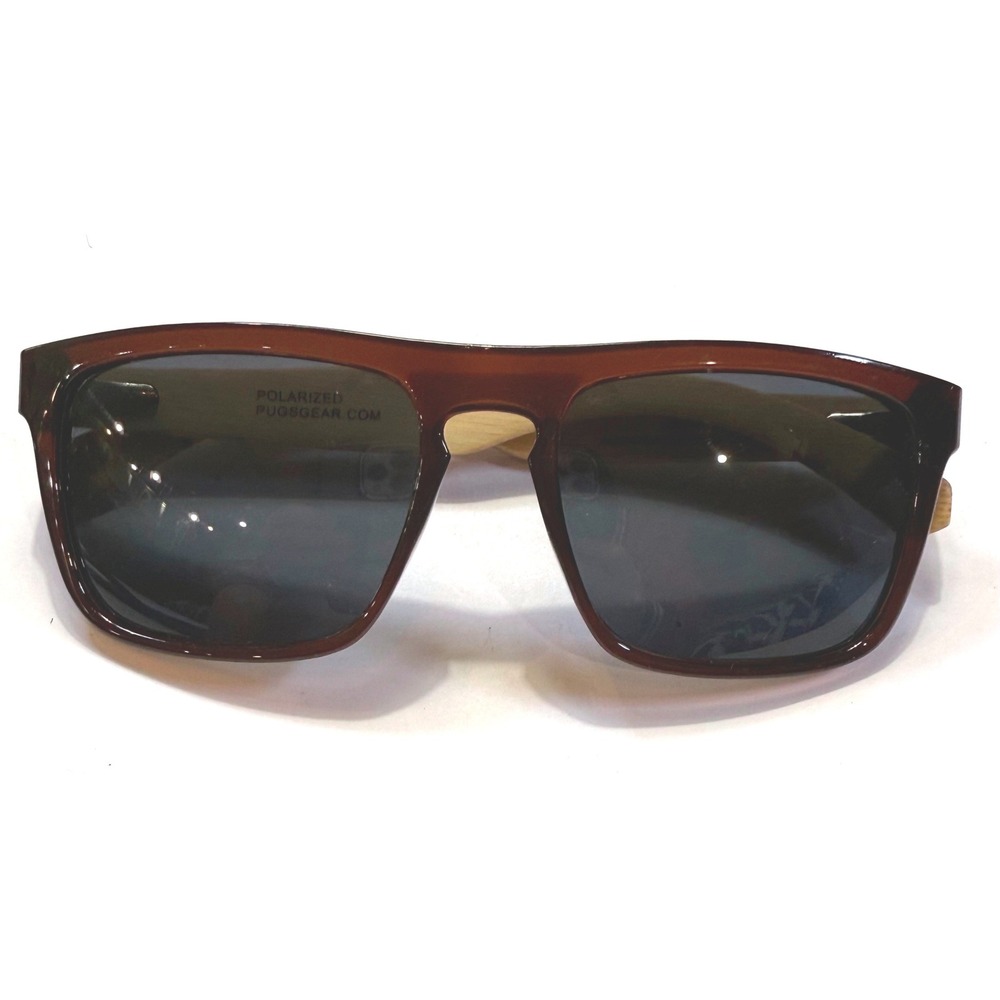 Pugs Shoots Polarized Sunglasses Dark Brown Square Frame Bamboo Wood Temples